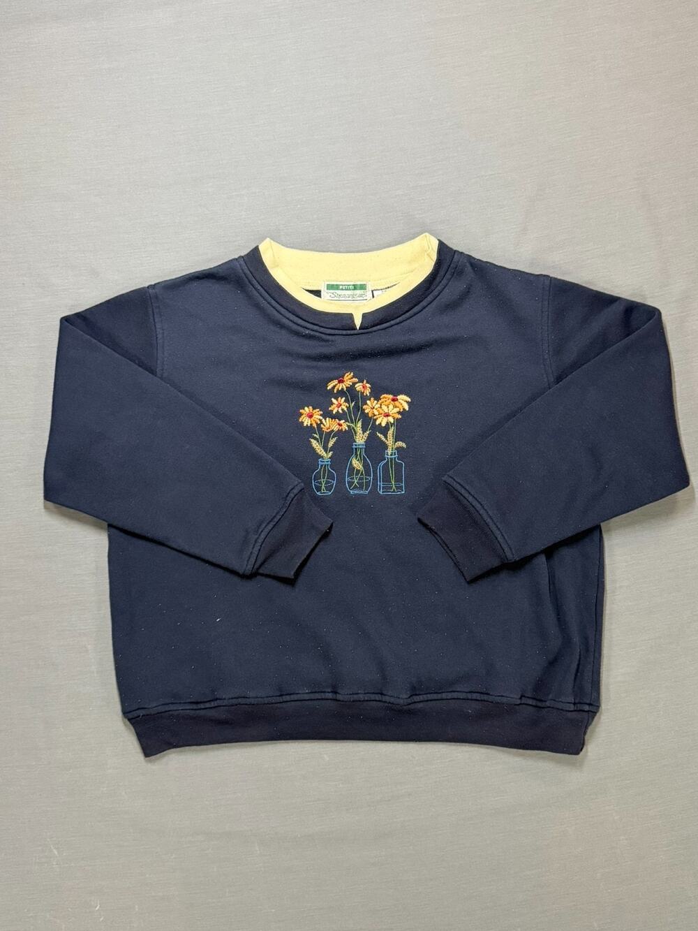 Vintage Shenanigans Petite M Navy Floral Embroidered Layered Crewneck Sweatshirt